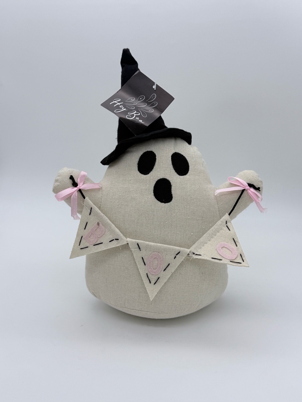 Hey Boo Decorative Halloween Weighted Ghost Plush With BOO Banner